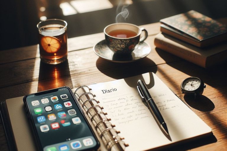 scrivania con telefono e diario